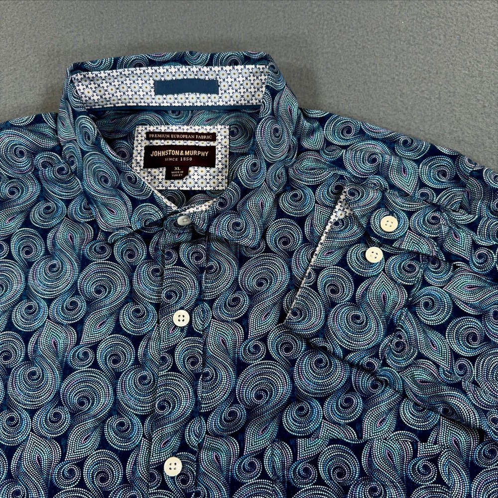 Johnston & Murphy Mens XL Blue Swirl Paisley Cotton Button Down Shirt Turkey